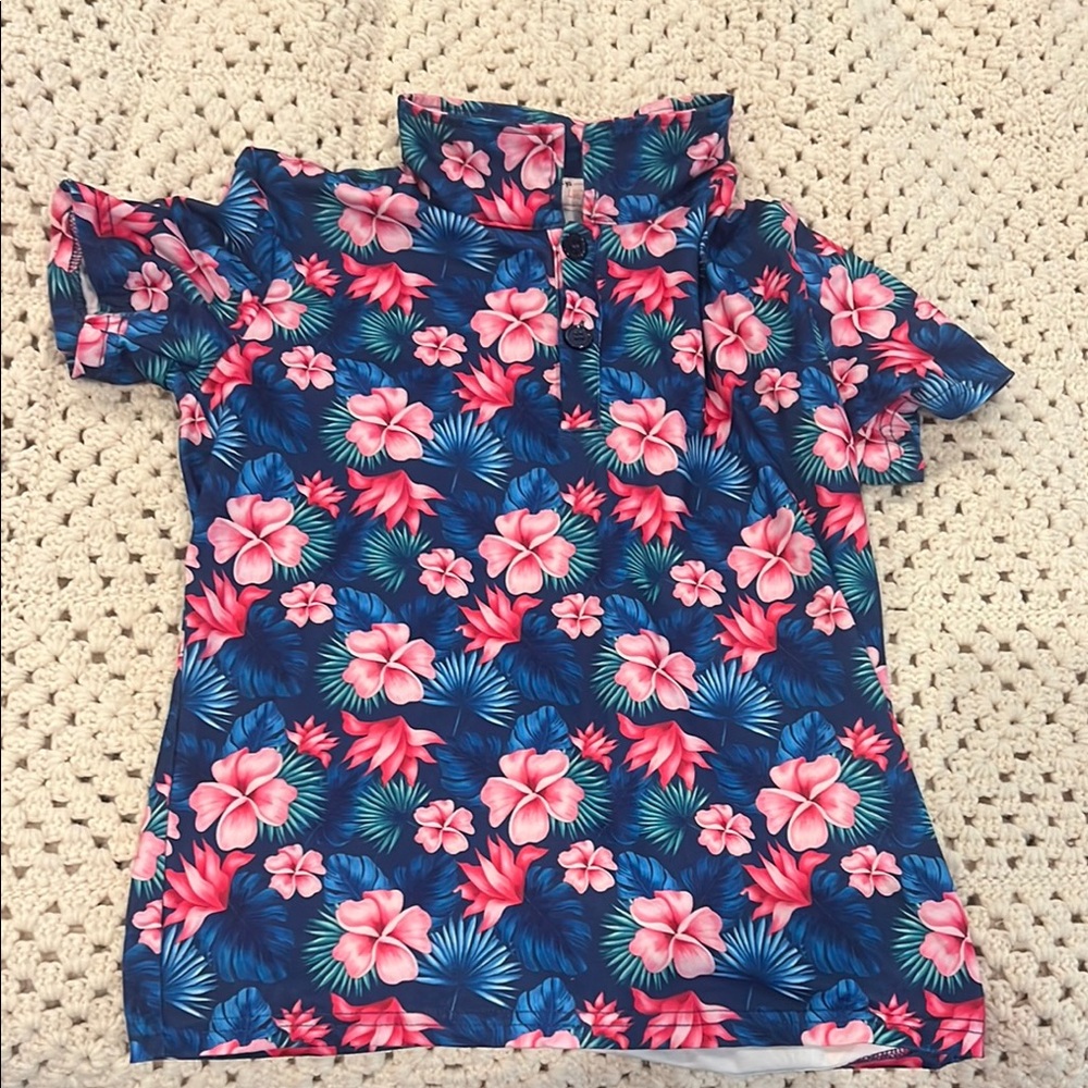 Floral Kids Polo Shirt - Blue and Pink
